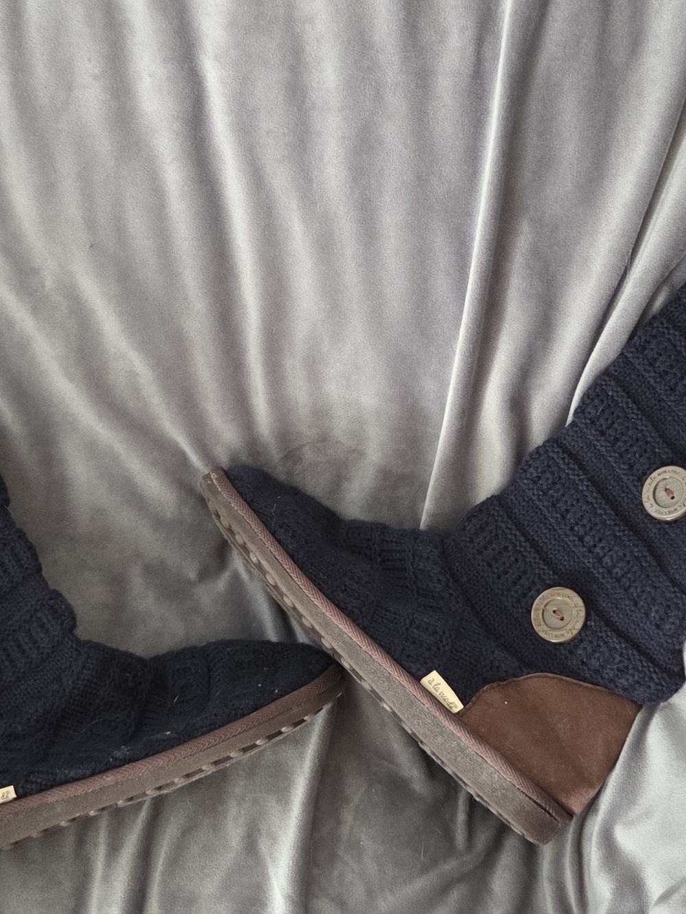 Muk Luks Black Knit Lace Up Boots with Brown Suede Trim